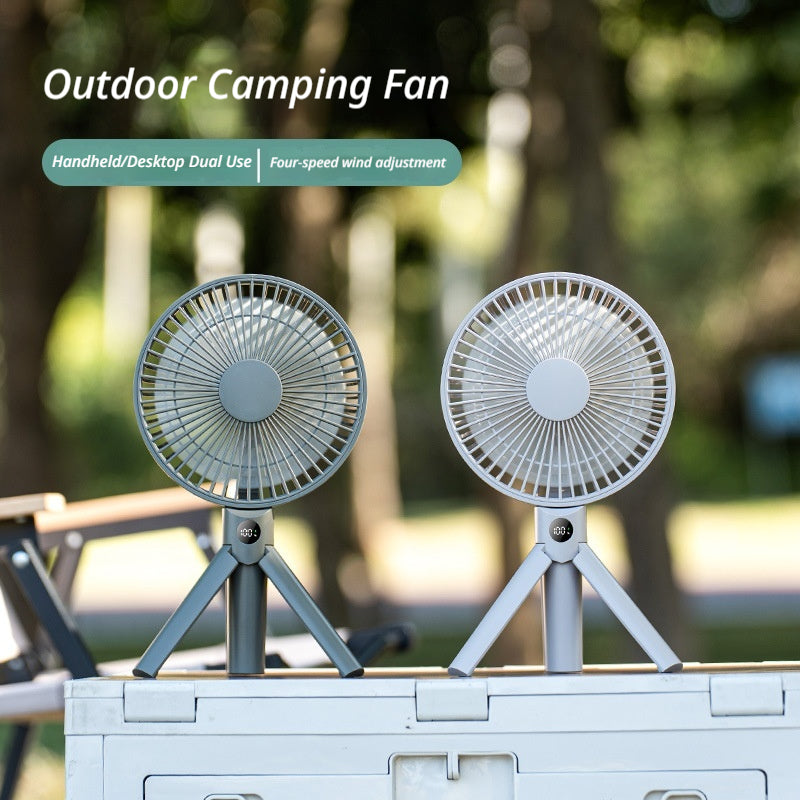 2026 New Outdoor Camping Fan, USB Rechargeable, Foldable, Handheld, Digital Display, High Airflow, Camping Tripod Fan