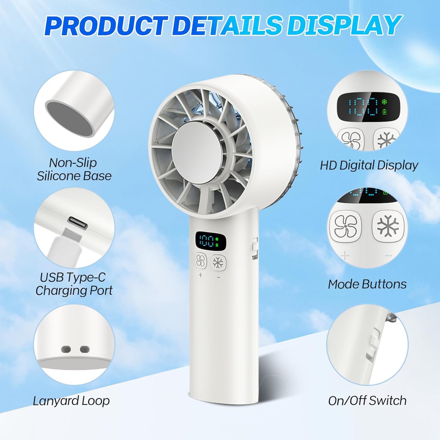 2026 Smart LED Handheld Fan | Semiconductor Instant Cooling 100 Speed 5200mAh Portable Cooler