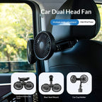 2026 Upgraded Car Dual-Head Fan, USB Rear Seat Fan 360° Rotation, Multi-Angle High-Power Fan Mount for Backseat Passengers