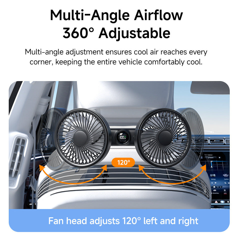2026 Upgraded Car Dual-Head Fan, USB Rear Seat Fan 360° Rotation, Multi-Angle High-Power Fan Mount for Backseat Passengers