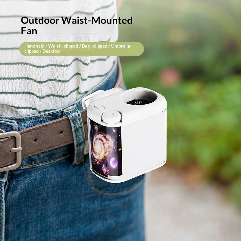 2026 New Outdoor Waist Fan, 100-Speed Stepless USB Personal Fan, Clip-on Umbrella & Waist-Hanging Design for Hands-Free Cooling