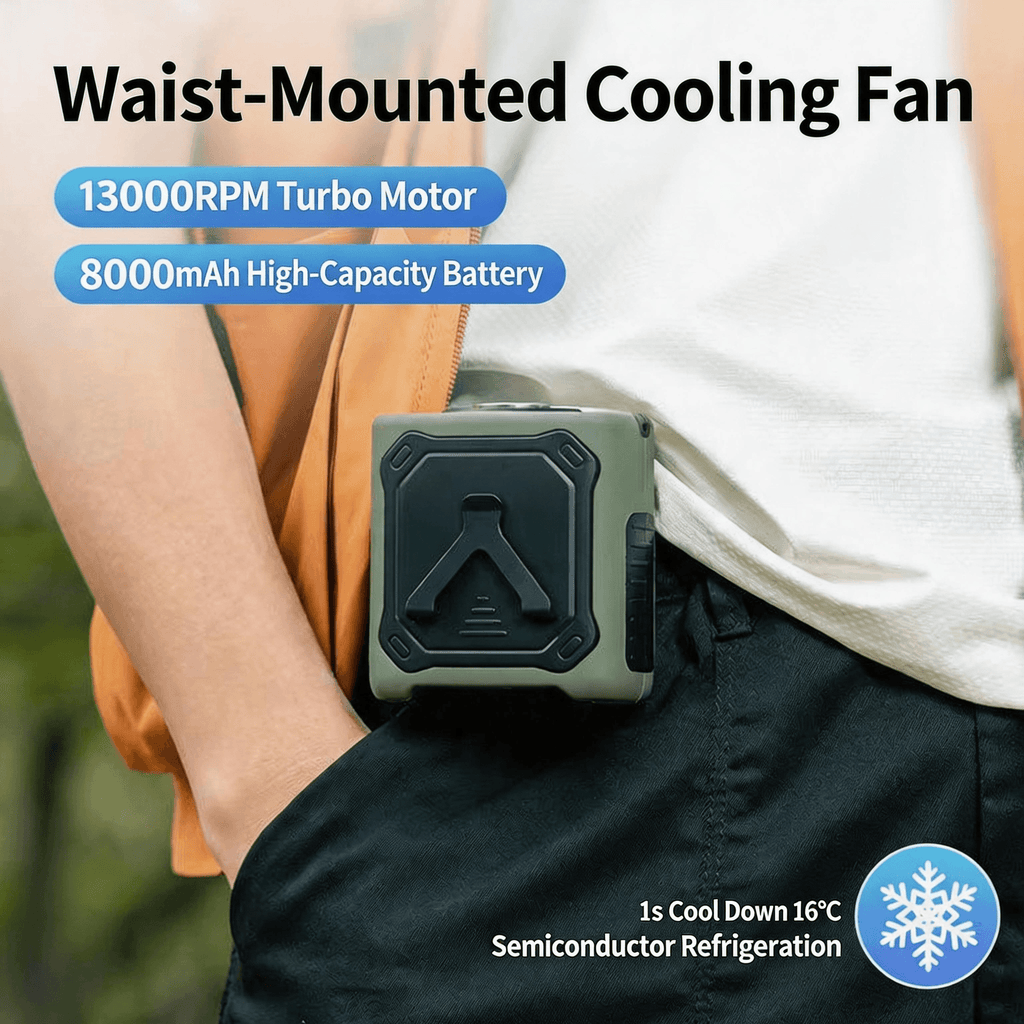 2026 New Model Ice Cooling Waist Fan Portable Strong Wind Clip-On Outdoor Neck Fan Cross-Border