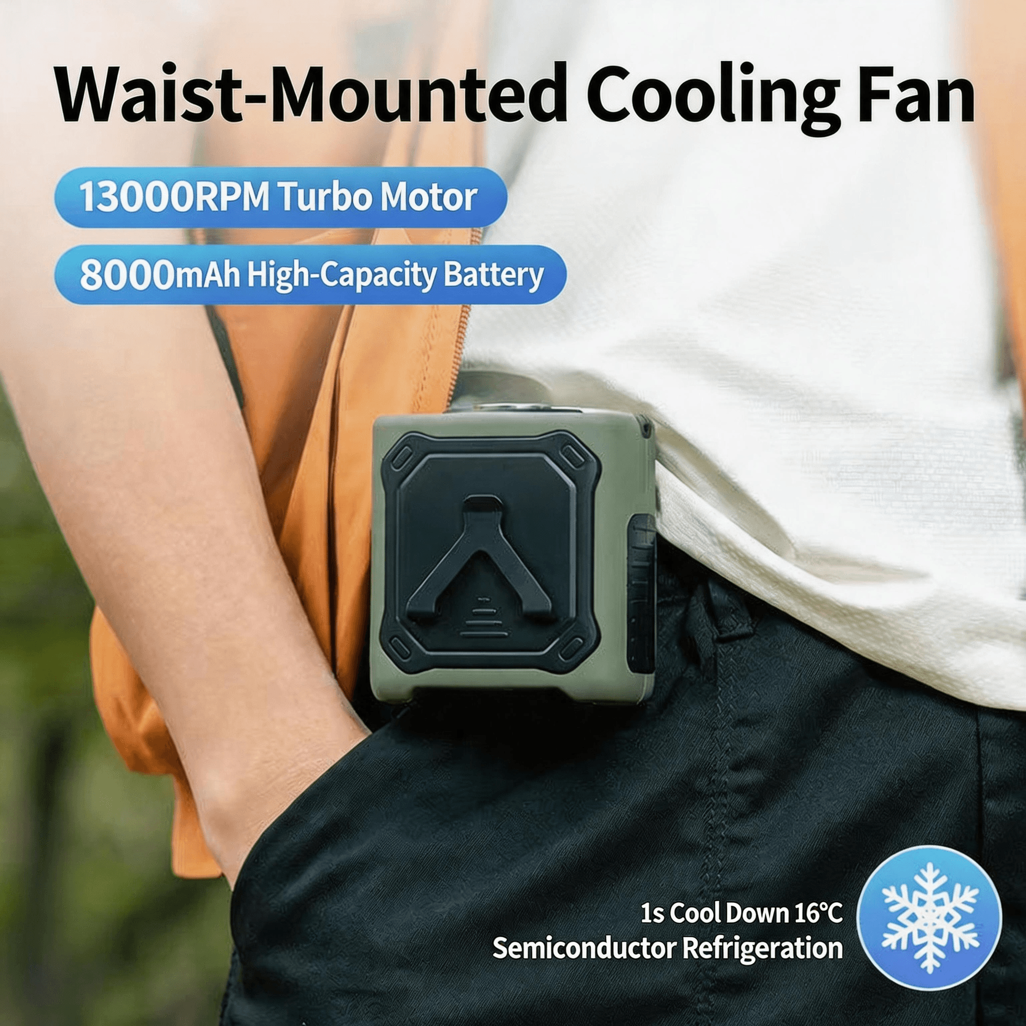 2026 New Model Ice Cooling Waist Fan Portable Strong Wind Clip-On Outdoor Neck Fan Cross-Border