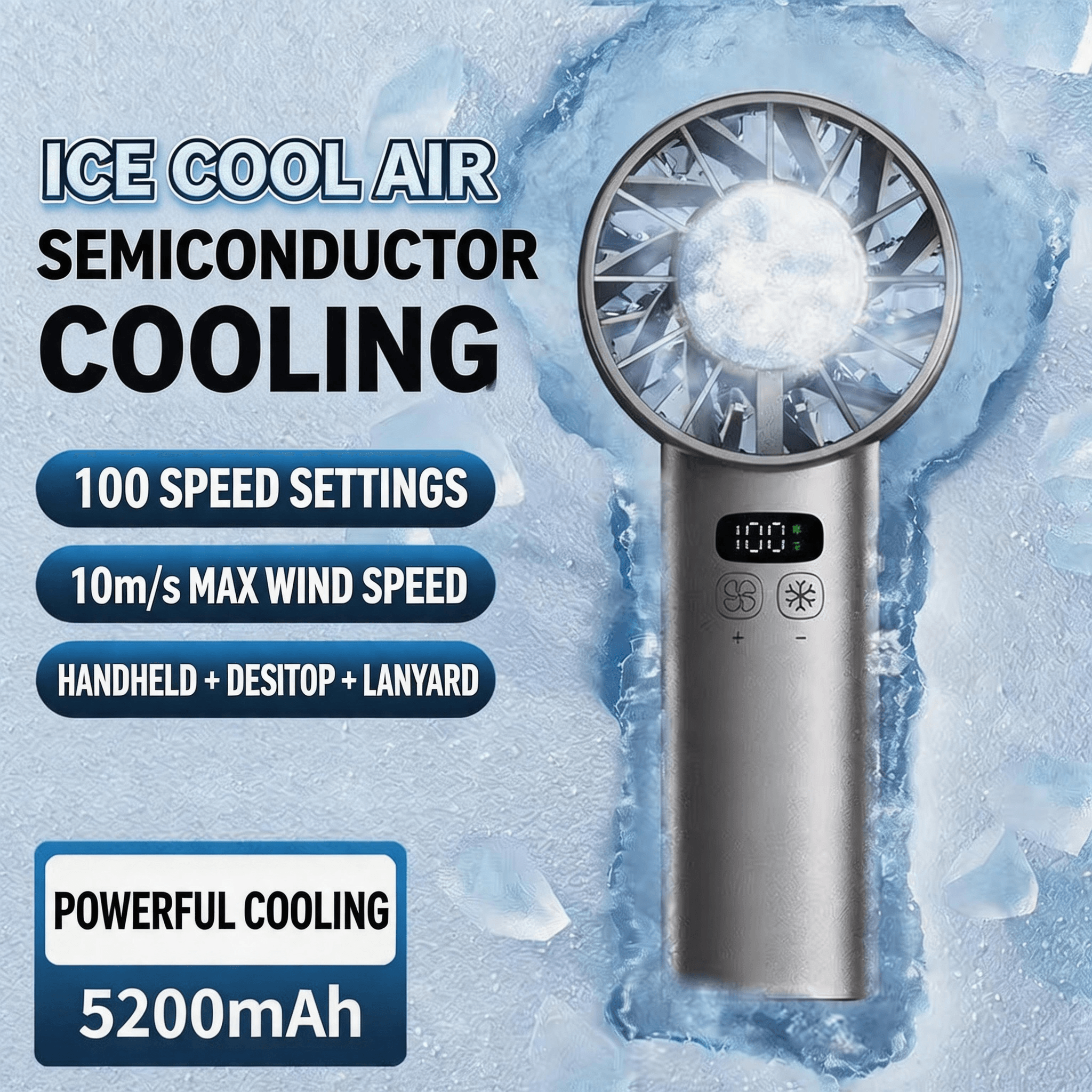 2026 New Model High-Speed Cooling Handheld Fan with 100 Speed Settings, Silent Ice Compress, USB Charging, Portable Cross-Border Mini Fan
