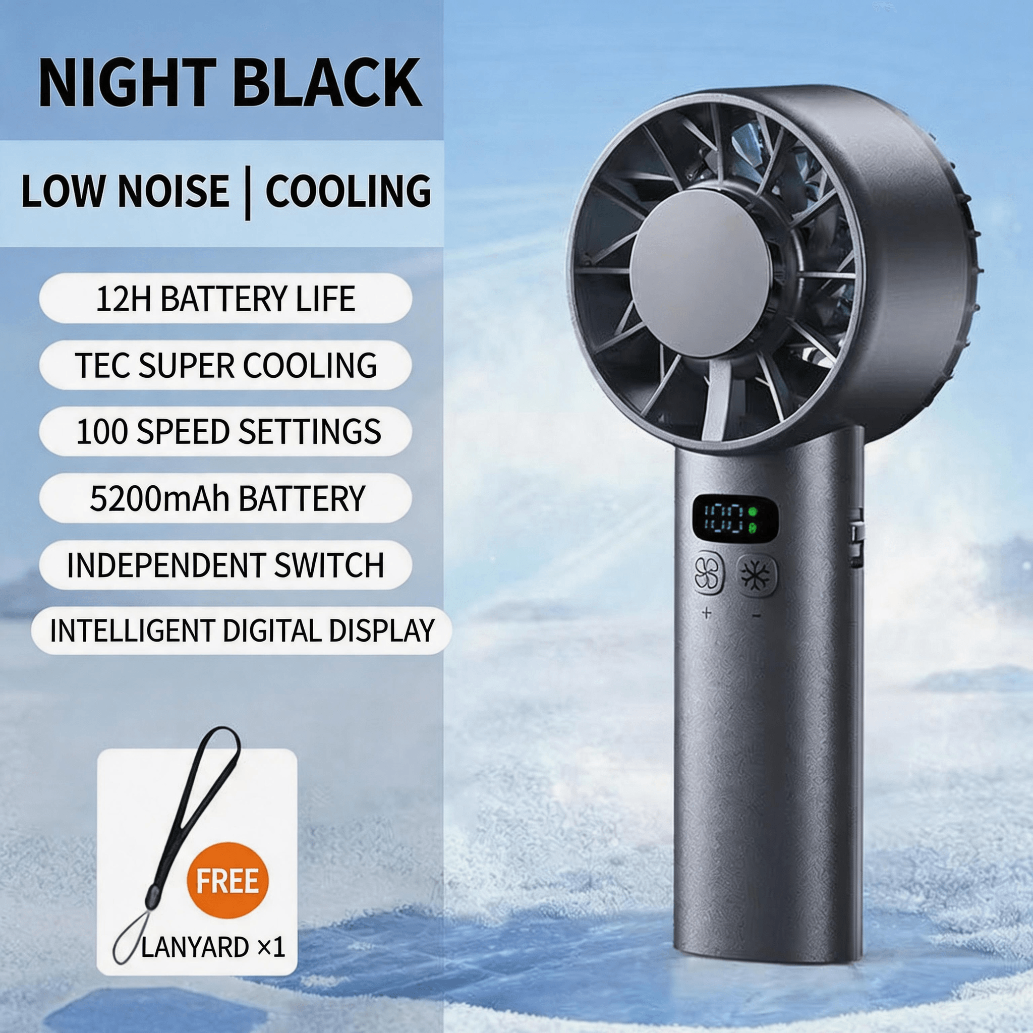 2026 New Model High-Speed Cooling Handheld Fan with 100 Speed Settings, Silent Ice Compress, USB Charging, Portable Cross-Border Mini Fan