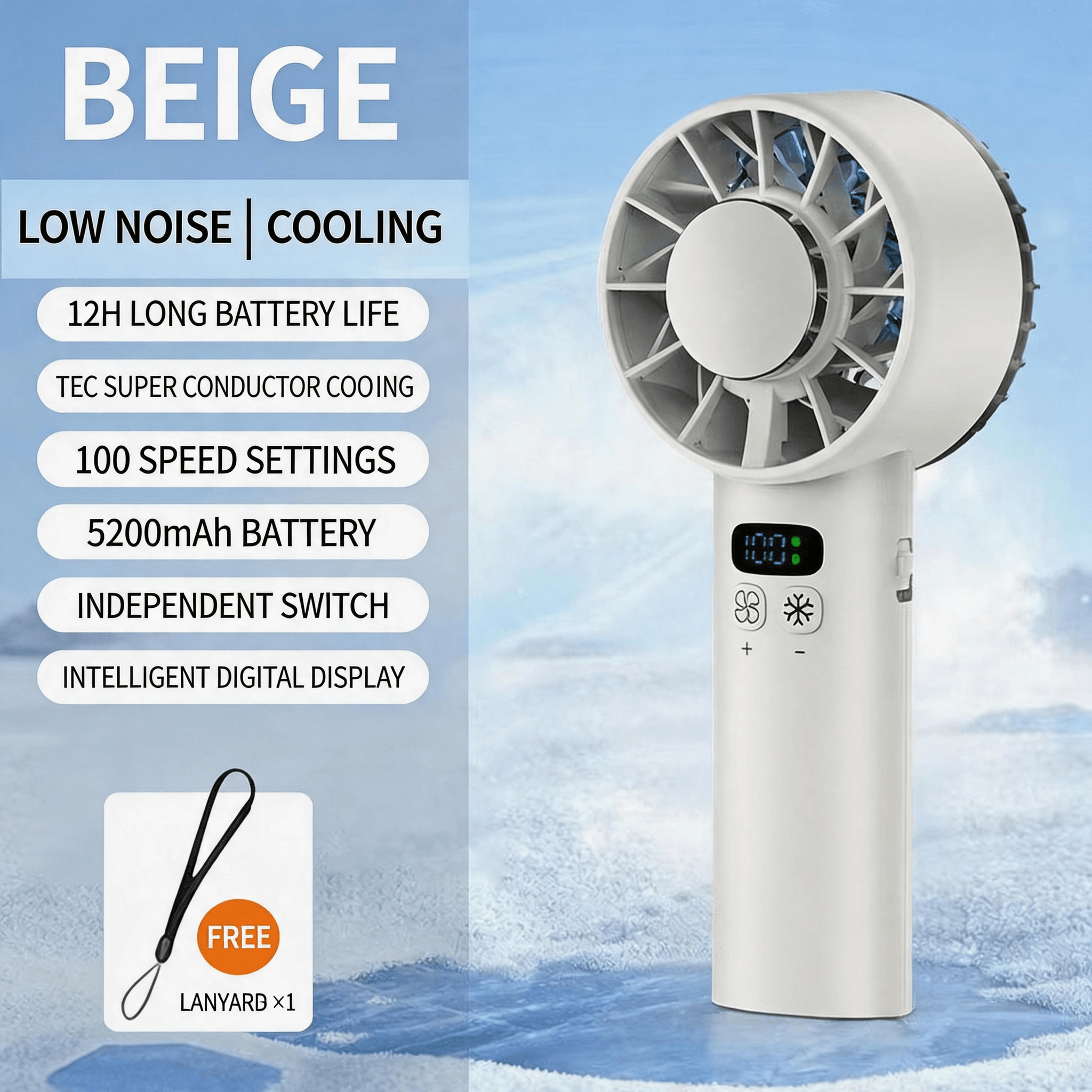 2026 New Model High-Speed Cooling Handheld Fan with 100 Speed Settings, Silent Ice Compress, USB Charging, Portable Cross-Border Mini Fan