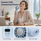 2026 Smart LED Handheld Fan | Semiconductor Instant Cooling 100 Speed 5200mAh Portable Cooler