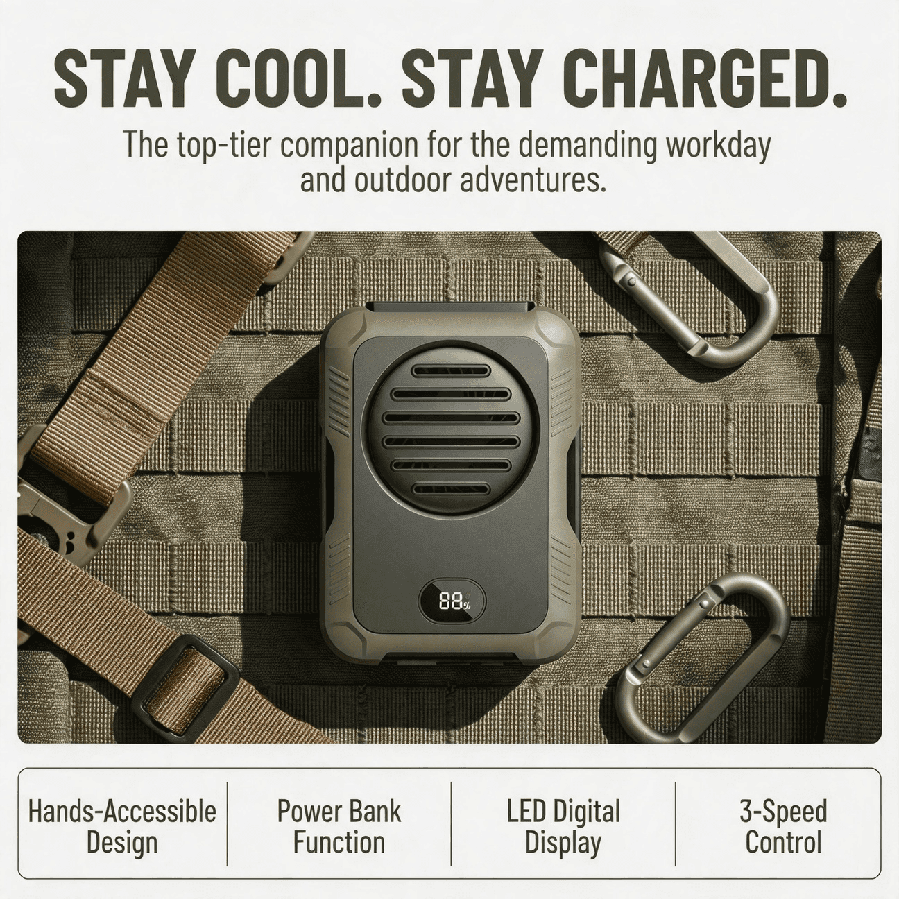 2026 Upgraded Ice Cooling Waist Fan - Portable Strong Wind Clip-on Personal Cooling Fan with Power Bank for Outdoor Work & Hiking