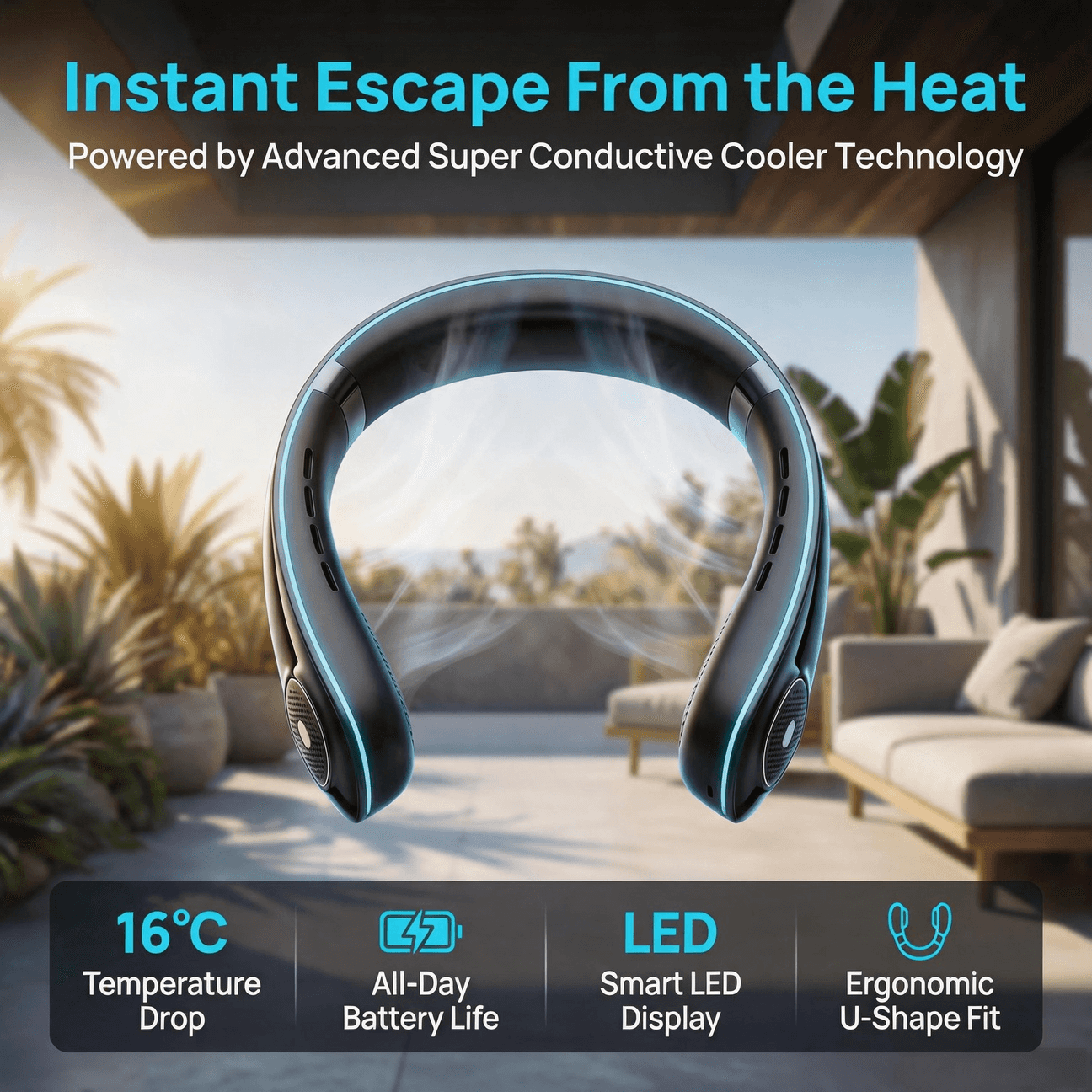 Semiconductor Cooling Neck Fan - USB Rechargeable Bladeless Portable Neck Fan with Ice Compress for Outdoor