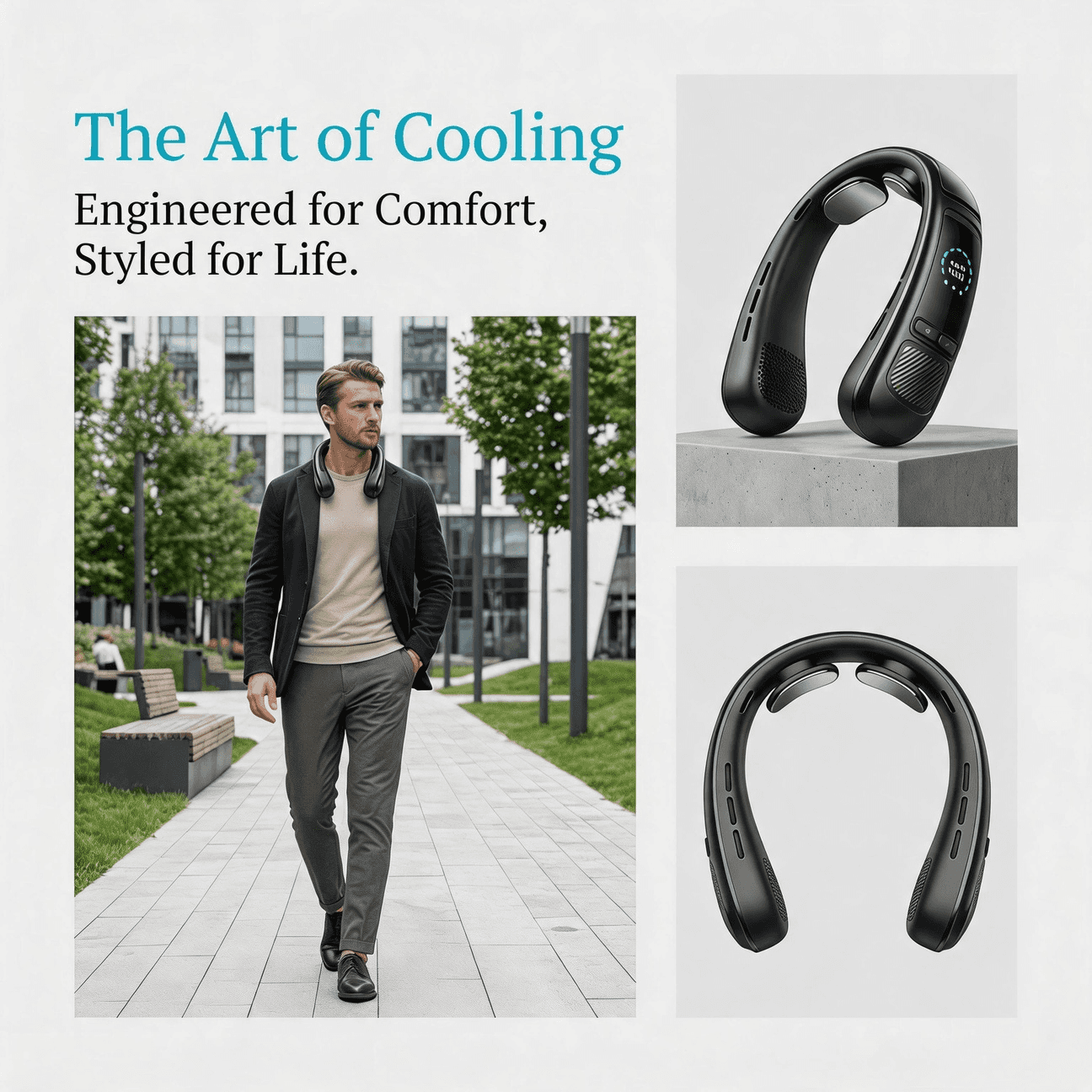 Semiconductor Cooling Neck Fan - USB Rechargeable Bladeless Portable Neck Fan with Ice Compress for Outdoor