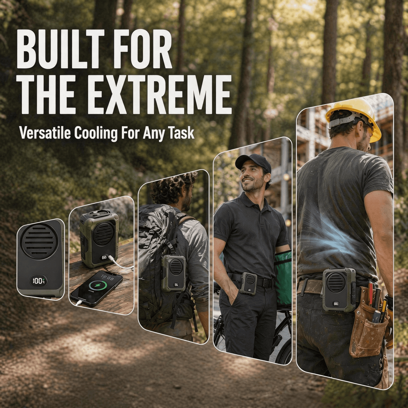 2026 Upgraded Ice Cooling Waist Fan - Portable Strong Wind Clip-on Personal Cooling Fan with Power Bank for Outdoor Work & Hiking